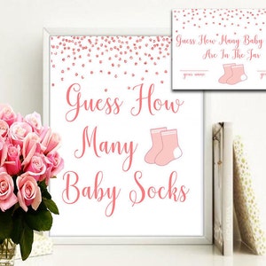 Gioco stampabile "Indovina quanti calzini", giochi per baby shower, coriandoli dorati, indovina quante caramelle, attività per la doccia, carte e cartello