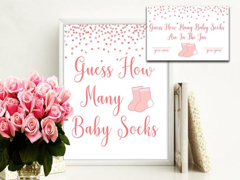 Guess How Many Socks Game Printable, Baby Shower Games, Gold Confetti