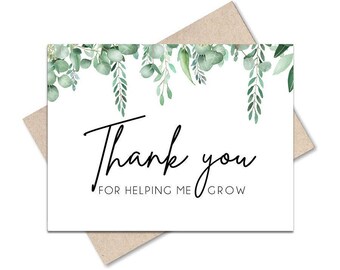 Thank You For Helping Me Grow Card, Printable Teacher Appreciation Card, Preschool Card, Thank You Card, Greenery Thank You Card, Year End