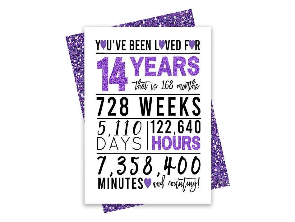 Purple 14th Birthday Card Printable Birthday Card 14th | Etsy
