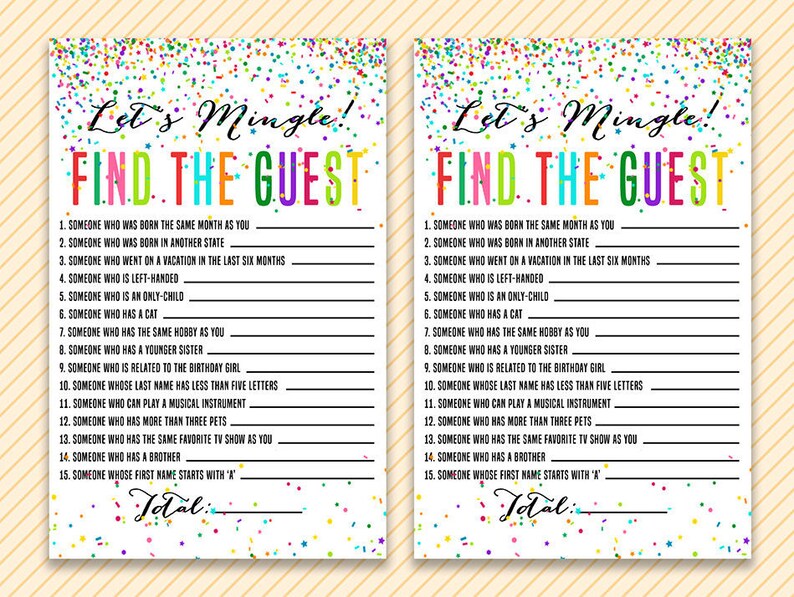 Find the Guest Game, Birthday Party Game Card, Gold Birthday Party ...