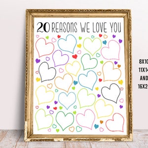 Rainbow 20 Reasons I Love You, Printable, 8x10, 11x14, 16x20, Birthday Gift For Her, 20th birthday gift, printable 20 reasons, Colorful 20th