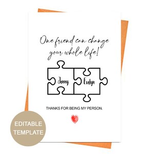 Biglietto d'auguri modificabile per il migliore amico, biglietto d'amicizia One Friend Card PRINTABLE, biglietto per bestie, regalo per il migliore amico, biglietto bestie dell'ultimo minuto
