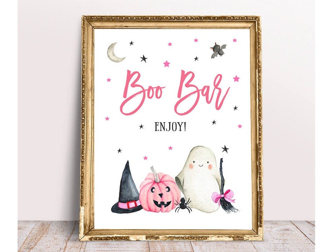 Pink Halloween Boo Bar Sign, Printable Party Decor, Drink Bar Print ...