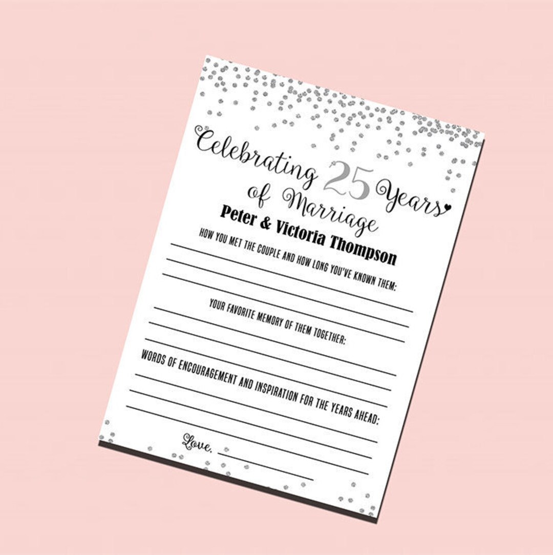 Printable Anniversary Party Sheets - Custom - Silver Confetti - 25th ...
