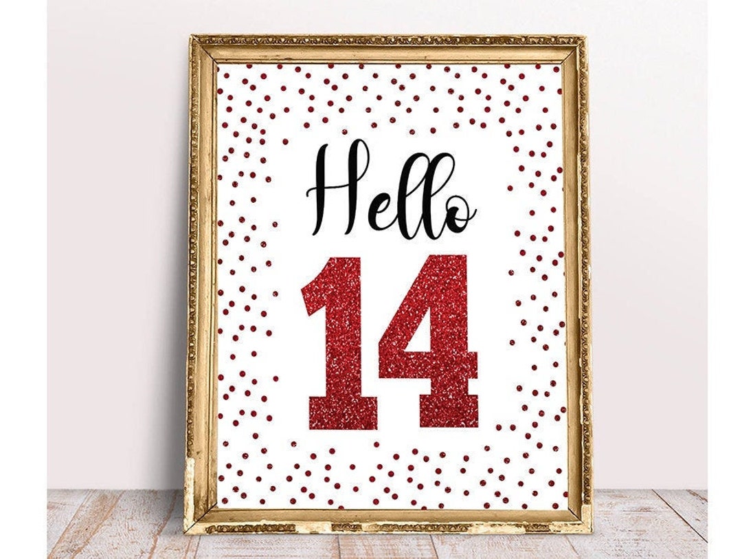Red Hello 14, Cheers to 14 Years, 14th Birthday Sign, 14th Anniversary ...
