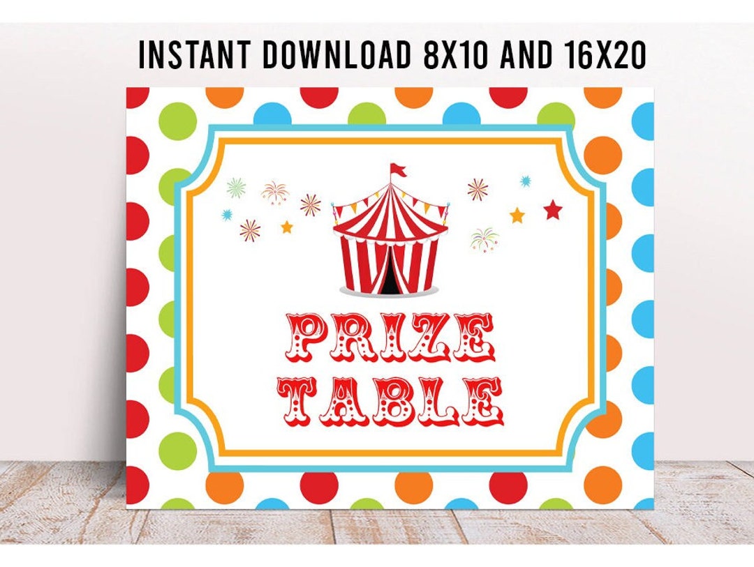 Carnival Birthday Signs, Carnival Prizes Table Sign, Circus Prizes, Circus Tent Sign, Printable ...