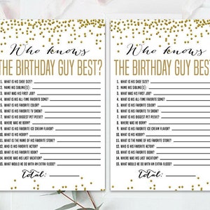 Quién conoce mejor al cumpleañero, ¿Qué tan bien conoces al cumpleañero?, Cuestionario de cumpleaños, Juego de fiesta de cumpleaños para hombres, Actividad, Cumpleaños dorado