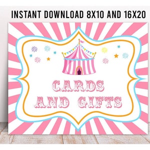 Signes d'anniversaire de carnaval rose, cartes et cadeaux imprimables de carnaval, décor de partie de cirque, signe de tente de cirque, signes imprimables de carnaval, filles Bday
