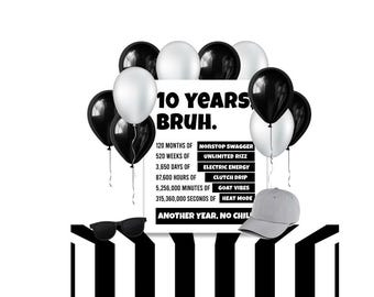 Letrero y tarjeta para el décimo cumpleaños de un hermano, tarjeta de cumpleaños imprimible, regalo para el segundo cumpleaños de un niño, tarjetas de felicitación imprimibles, regalo para el décimo cumpleaños de un adolescente.