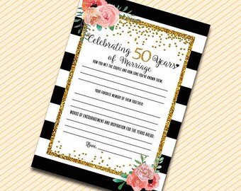 50th anniversary game, Printable anniversary party sheets - Celebrating 50th wedding anniversary - gold 50th anniversary activity - floral