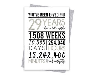 Silver 29th Birthday Card, Printable Birthday Card, 29th Birthday Printable, Greeting card printables, 29th birthday, 29th heart birthday