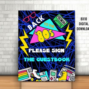 Retro Guestbook Sign, Printable Retro Party Sign, Back to the 80s, Throwback Birthday Party, Retro Party Decoration, Please Sign Guestbook
