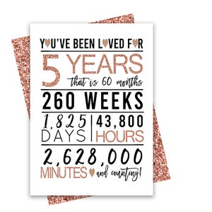 Rose Gold 5th Birthday Card, Printable Birthday Card, 5th Birthday Printables, Greeting card printables, rose 5th birthday, 5th anniversaire