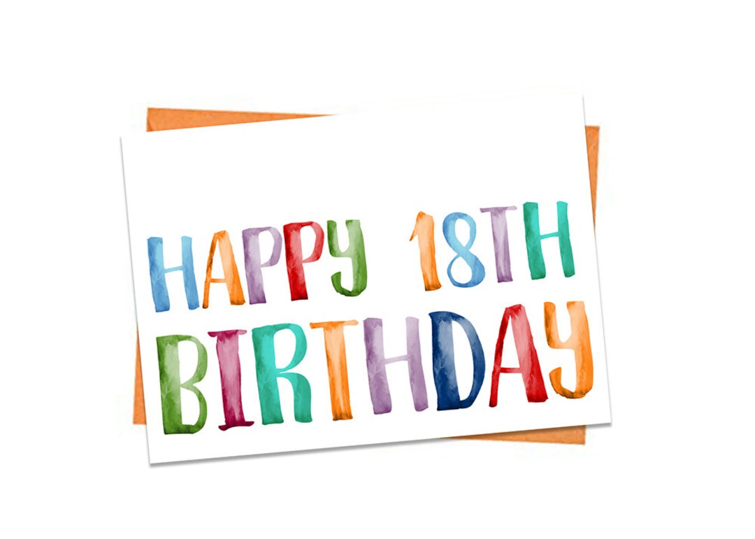 18th Birthday Card, Printable 18th Birthday Card, Colorful 18th ...