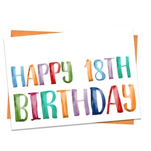 Carte d'anniversaire 18e, carte d'anniversaire imprimable 18e, carte d'anniversaire colorée 18e, carte d'anniversaire aquarelle, carte imprimable joyeux anniversaire