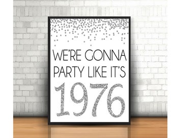46th Birthday, Cheers to 46 Years, Happy 46th Birthday, 46th Birthday Sign, 46th Anniversary Sign, Silver 46th Birthday Party Decor, 1976