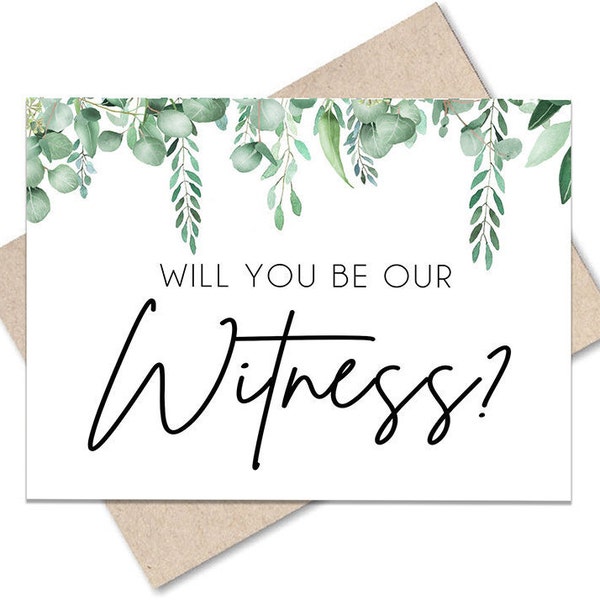 Greenery Will You Be Our Witness Card, Greenery Witness Card, Instant Download Greeting Card, Be My Witness, Wedding Card, Printable files