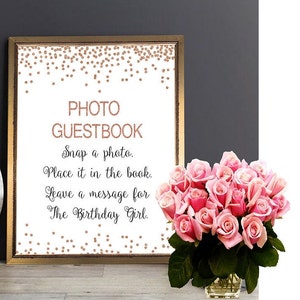 Photo Guestbook Sign, Guestbook Sign, Printable Birthday Sign, Reception Sign, Instant Guest book, Rose Birthday Photo Guestbook Sign