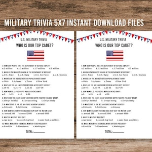 Militaire Trivia Card, Boot Camp Send Off, Amerikaanse vlag, 5x7 afdrukbare militaire afscheidskaart, weggaan activiteit, afdrukbare militair