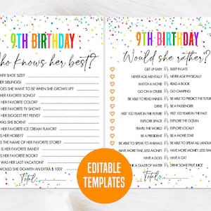 9. Regenbogen Geburtstagskind Lieber, Wer kennt das Geburtstagskind am besten, Geburtstags Quiz, Mädchen-Geburtstags-Partyspiel, Buntes Geburtstags-Bundle