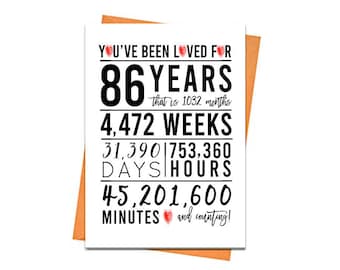 86th Birthday Card, Printable Birthday Card, 86th Birthday Printables, Greeting card printables, red 86th birthday, 86th heart birthday