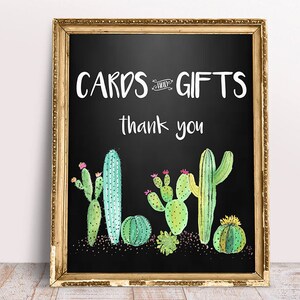 Kaarten en geschenken bord, sappige kaarten en geschenken, schoolbord cactuskaarten en geschenken, afdrukbare kaarten en geschenkbord, doucheborden, kaartenbestand