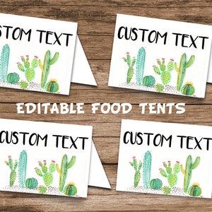Editable Mexican Party Food Tent, Printable, Cactus Tent Template, Succulent Birthday Decoration, Cactus Party Decor, Cactuy food tents