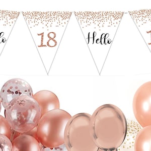 Rose Gold Hello 18 Garland, 18th birthday banner, rose gold anniversary bunting, printable 18th birthday, printable 18th, rose gold decor