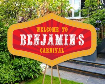 Texto personalizado de circo, letrero de carnaval, fiesta de cumpleaños de circo, letrero de cumpleaños de carnaval, fiesta de cumpleaños para niños, fiesta de carnaval, texto personalizado, regalo