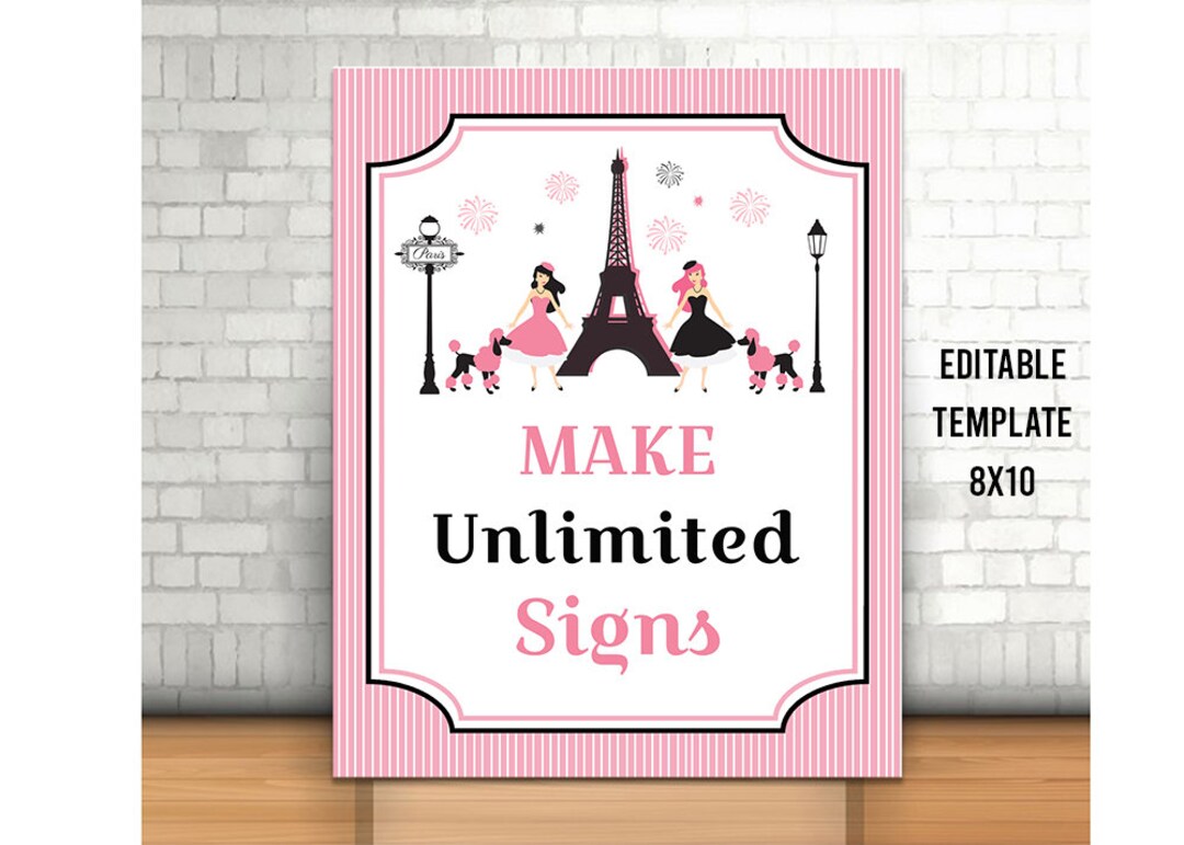 Paris Theme Party Template, Printable Girls Birthday Decoration ...