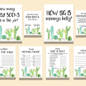 Juegos de baby shower, paquete de juegos de fiesta baby shower, juegos de baby shower de cactus, juegos de baby shower suculentos, juegos de baby shower imprimibles, archivo