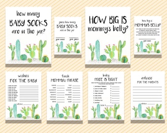 Baby Shower Games, Fiesta Baby Shower Games Bundle, Cactus Baby Shower Games, Succulent Baby Shower Games, Printable Baby Shower Games, file