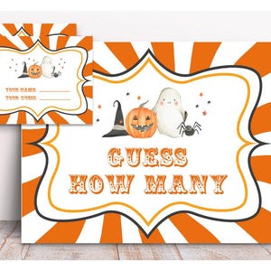 Cartelli e biglietti per feste di Halloween, attività "Indovina quanti" per Halloween, festa a tema circo di Carnevale, giochi per feste di circo di Halloween, zucca, regalo