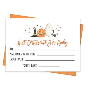 Bon upominkowy na Halloween dla dziecka, Karta upominkowa do wydrukowania, Bon upominkowy na baby shower, Karty upominkowe do wydrukowania, Karta okolicznościowa na Halloween, Dynia