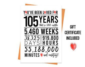 105th Birthday Card, Printable Birthday Card, 105th Birthday Printables, Greeting card printables, red 105th birthday, 105th heart birthday