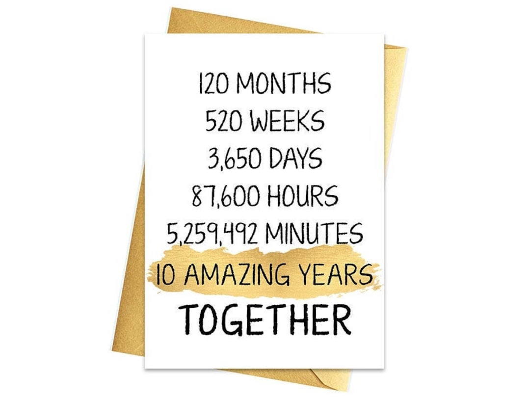 10th Anniversary Card, Printable Anniversary Card, 10th Anniversary ...