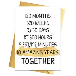 Tarjeta del décimo aniversario, tarjeta de aniversario imprimible, imprimibles del décimo aniversario, imprimibles de tarjetas de felicitación, tarjeta para el esposo, tarjeta de descarga