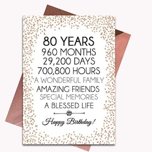 Rose Gold 80er Geburtstagskarte, Printable Geburtstagskarte, 80er Geburtstag Printables, Grußkarte Printables, Rose 80er Geburtstag, 80er Rose
