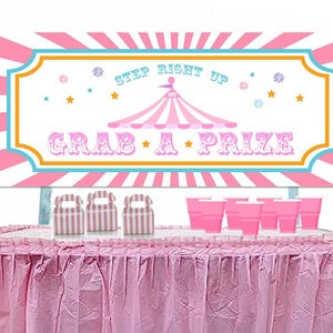Rosa Karneval-Geburtstagsparty-Ausdrucke, Schritt nach rechts oben und Schnappen Sie sich einen Preis, Karnevalsparty, Kindergeburtstag, Jahrmarkt, Zirkus, Mädchengeschenk