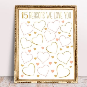 15 razones por las que te amamos, 8x10, 11x14, 16x20, regalo de cumpleaños para ella, regalo de cumpleaños número 15 de oro y rosa, 15 razones imprimibles, cumpleaños número 15
