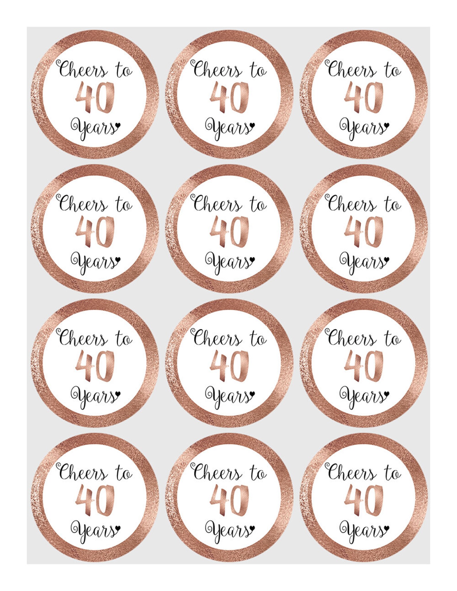 Cheers to 40 Years Cupcake Toppers Happy Birthday Favor Tags - Etsy