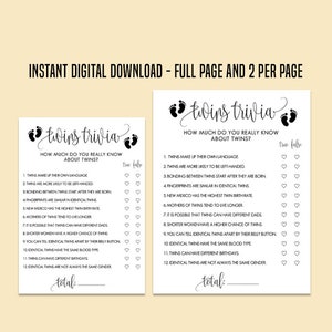 Twins Trivia, Printable, True or False Baby Shower Game, Fun Twin Trivia Baby Shower Quiz, Modern Minimalist Baby Feet Baby Shower Gift