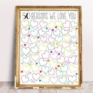 50 Reasons We Love You, 8x10, 11x14, 16x20, 11x17, 18x24, Birthday Gift For Her, For Him, 50th birthday gift, printable 50 reasons , rainbow