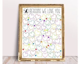 50 Reasons We Love You, 8x10, 11x14, 16x20, 11x17, 18x24, Birthday Gift For Her, For Him, 50th birthday gift, printable 50 reasons , rainbow