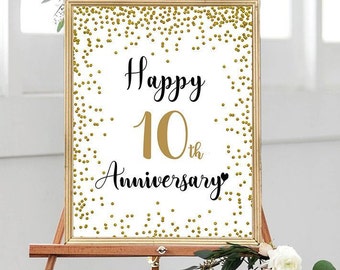 OERJU Fotohintergrund 10. Jahrestag – 1,8x1,2 M, Vinyl Mit Glitzer, Goldene Punkte, Für Hochzeit & Feiern