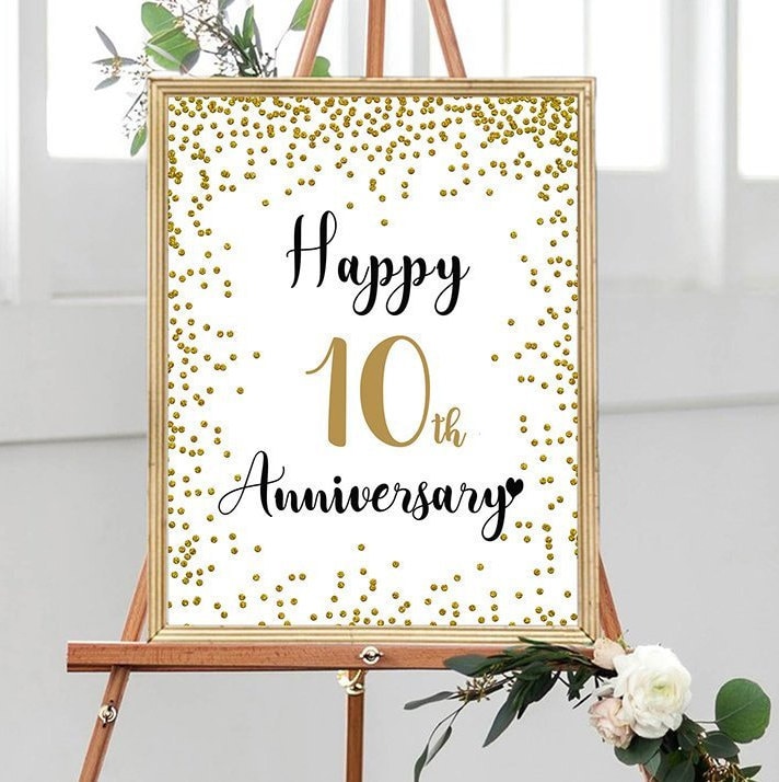 Happy 10th Anniversary Cheers to 10 Years 10th Wedding Anniversary Gold confetti Anniversary Party Decoration Anniversary d cor files
