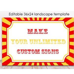Editable Red and Yellow Carnival Party Sign, 36x24, Printable Circus Welcome Sign, Carnival Birthday Template, Custom Circus Party Sign