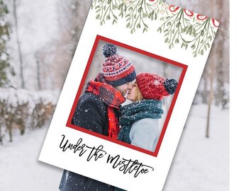 Marco de fotomatón de Navidad, marco imprimible, marco de fotomatón de muérdago, utilería de fotos navideñas, decoración, marco de Navidad, besos