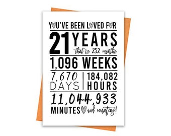 Tarjeta de cumpleaños 21, tarjeta de cumpleaños imprimible, imprimibles de cumpleaños 21, imprimibles de tarjetas de felicitación, 21 cumpleaños, tarjeta de 21 aniversario, corazón